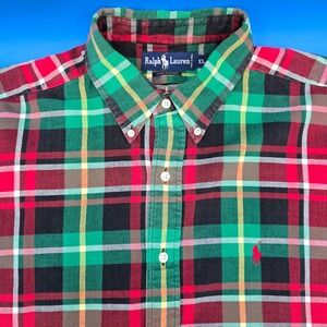 POLO RALPH LAUREN XL Plaid Shirt Red‎ Green Tartan Cotton Button Down Holiday